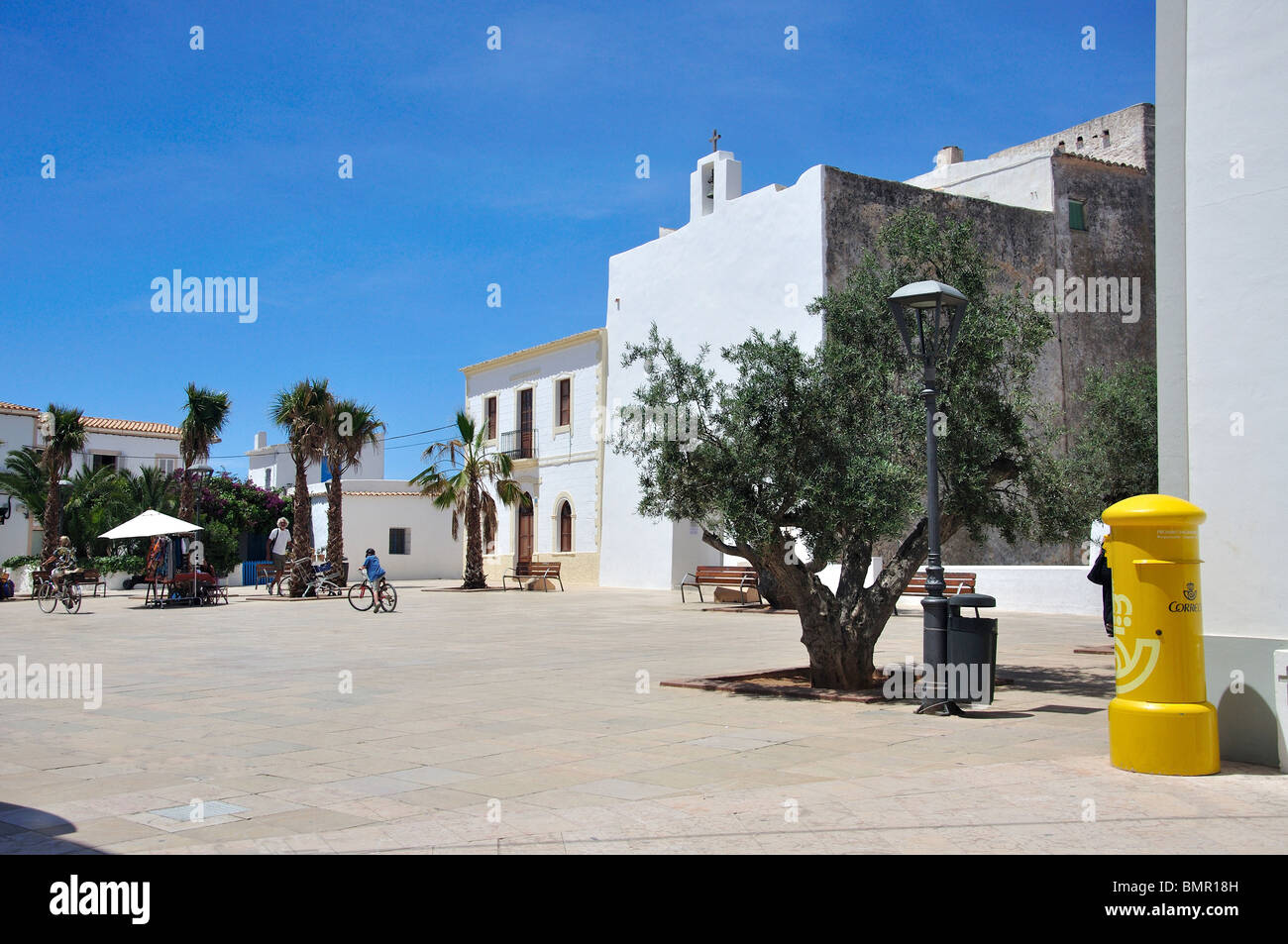 Plaça de sa Constitucio, Sant Francesc Xavier, Formentera, isole Baleari, Spagna Foto Stock