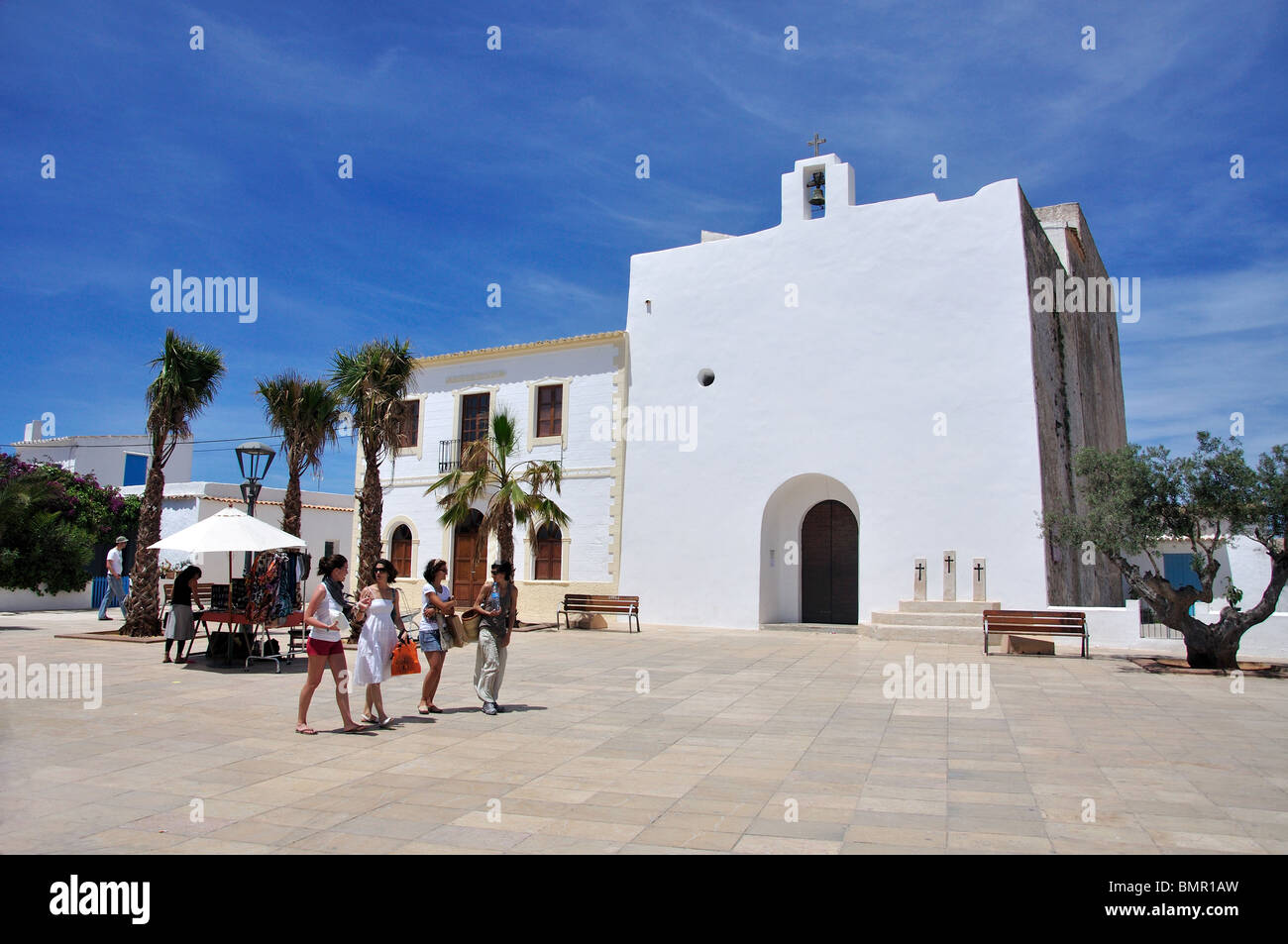 Plaça de sa Constitucio, Sant Francesc Xavier, Formentera, isole Baleari, Spagna Foto Stock