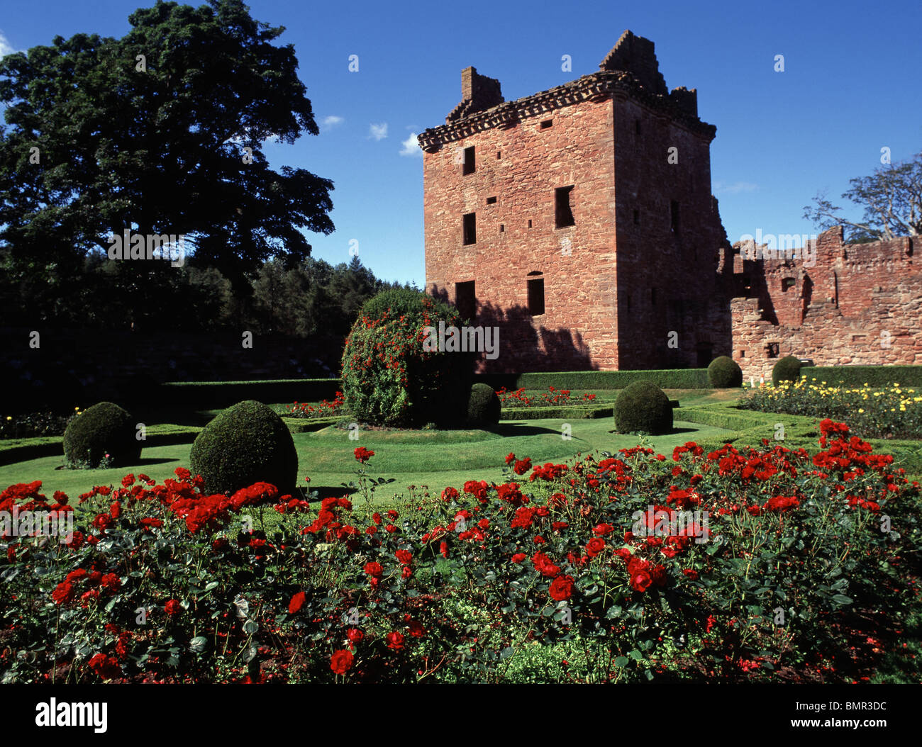 Edzell Castello e giardino, un castello in rovina 16 ° secolo con la casa torre tardo medievale, Edzell, Angus, Scozia, Regno Unito Foto Stock