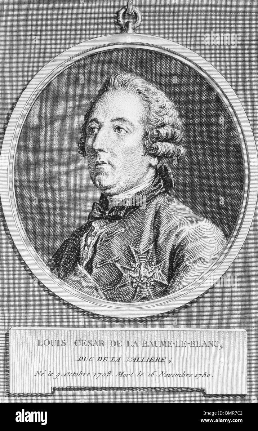 Louis César de la Baume Le Blanc (1708-1780) su incisione dal 1700s. Nobile francese, bibliofilo e soldato. Foto Stock