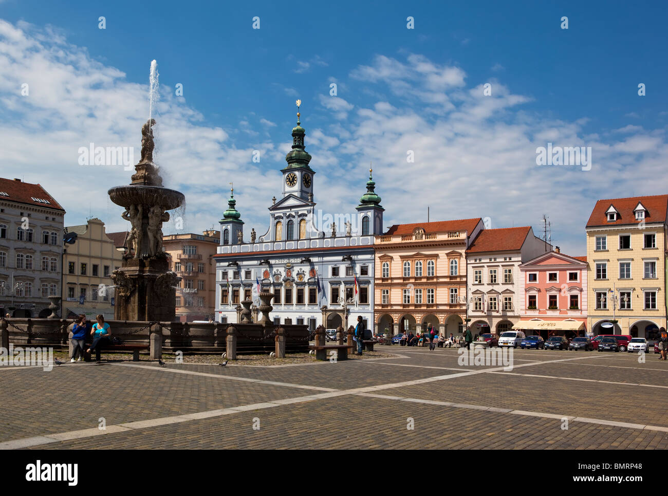 Piazza principale nella storica città vecchia di Ceske Budejovice, Budweis, Budvar, Bohemia Repubblica Ceca Foto Stock