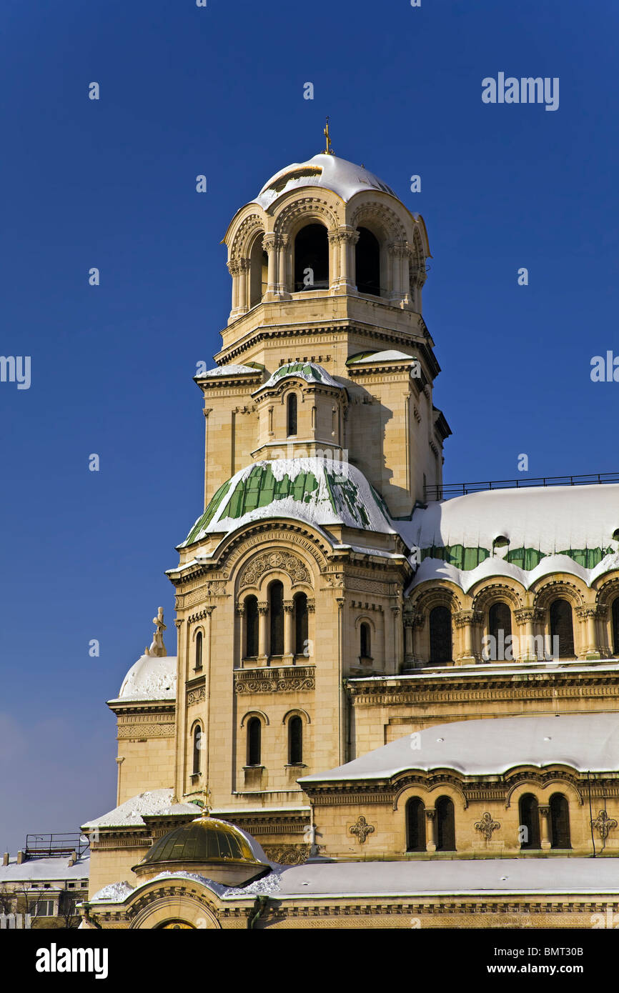 Alexander Nevsky Memorial chiesa cattedrale nella neve in Sofia Bulgaria Foto Stock
