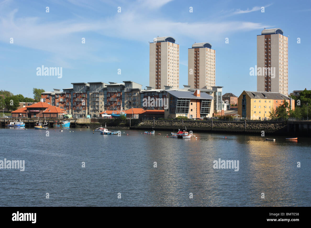Pesce di Sunderland quay e riverside sviluppo, Hendon, Sunderland, Inghilterra, Regno Unito. Foto Stock