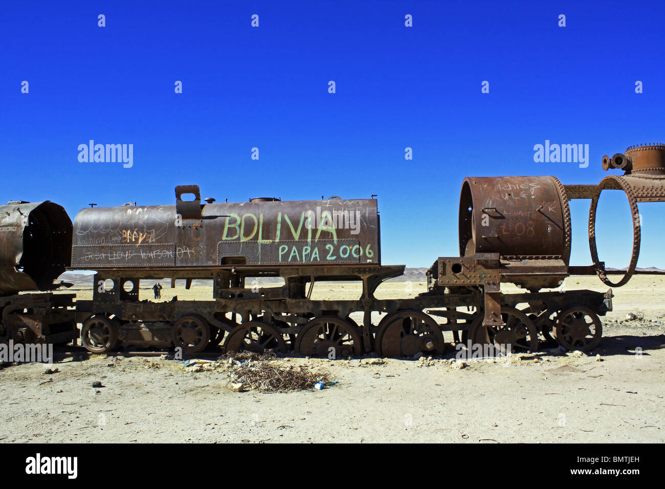 Il cimitero di treno, Uyuni, Bolivia Foto Stock