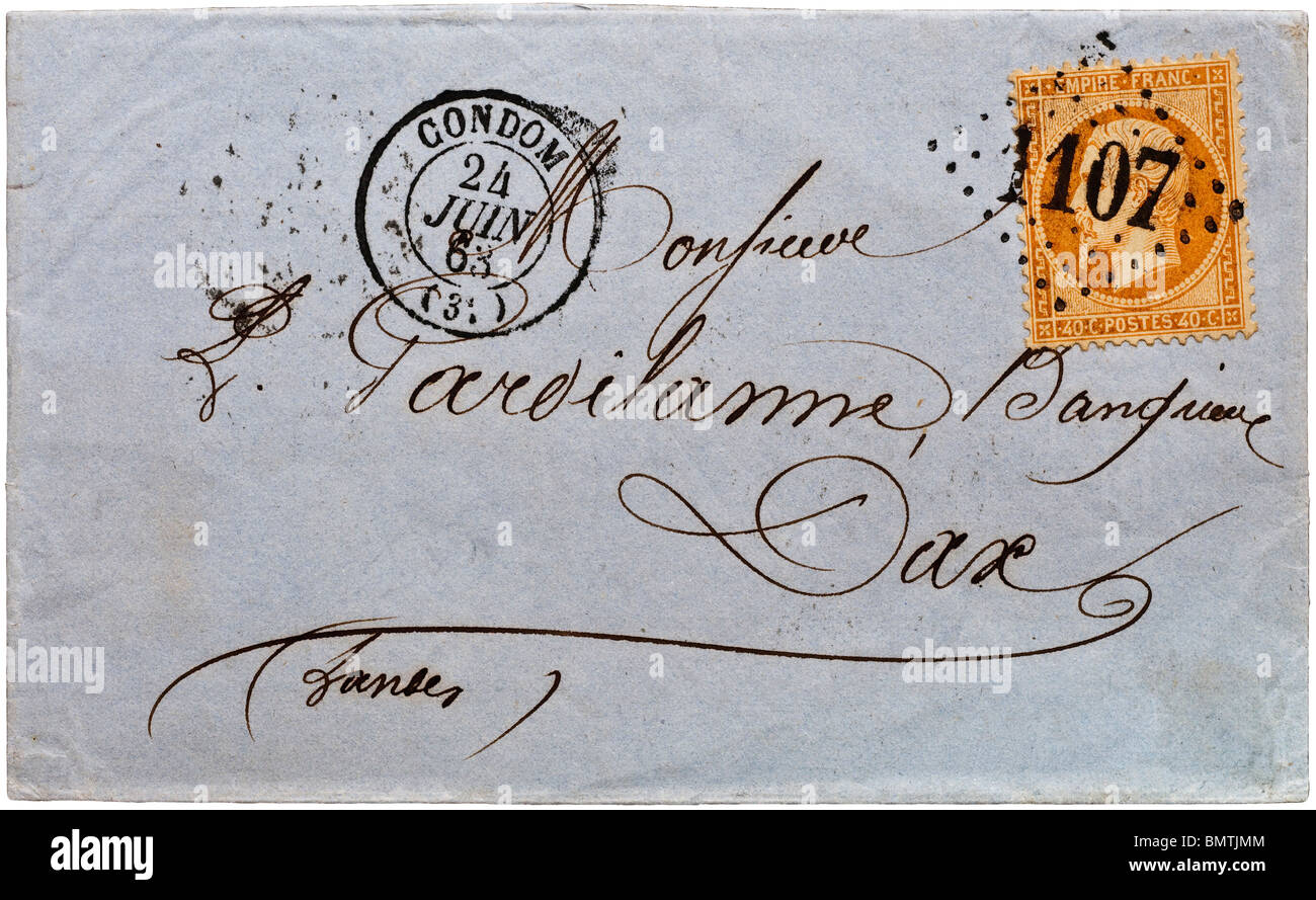 1863 francese lettera inviata dal preservativo (Gers) di Dax (Landes) con 40c Napoleone timbro. Foto Stock