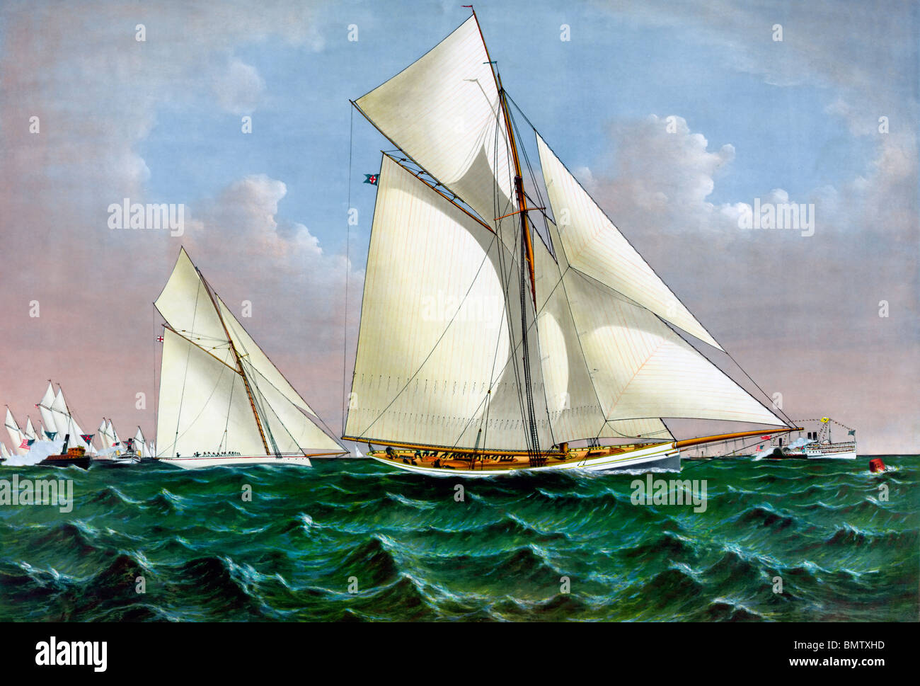 Mayflower, vittoriosa U.S. defender della Coppa America Yacht Race nel 1886 contro il Challenger inglese Galatea. Foto Stock