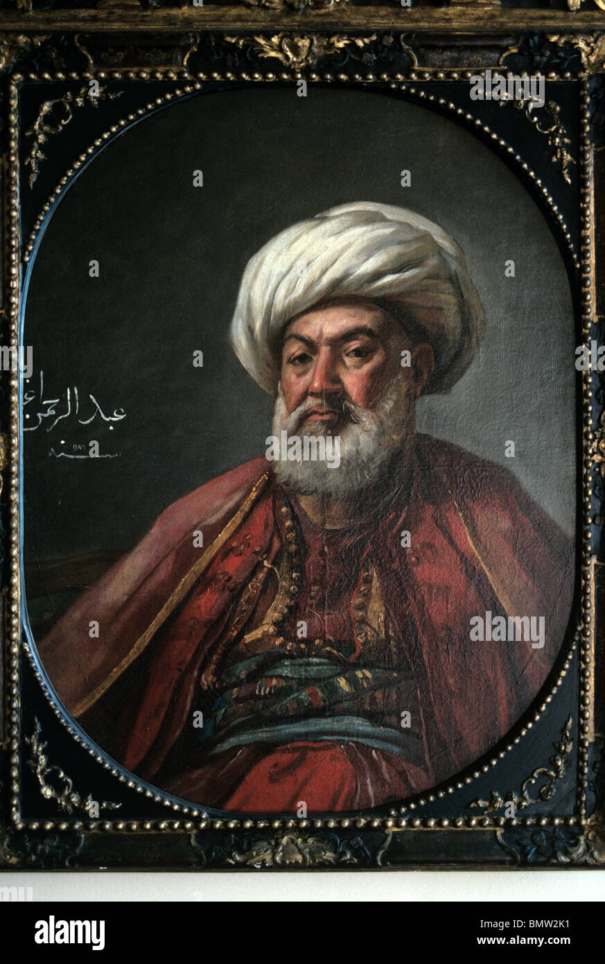 Ritratto dipinto ad olio di Hayreddin Pasha, c diciottesimo turco o Ammiraglio Ottomano, in Ottoman vestiti con turbante Foto Stock