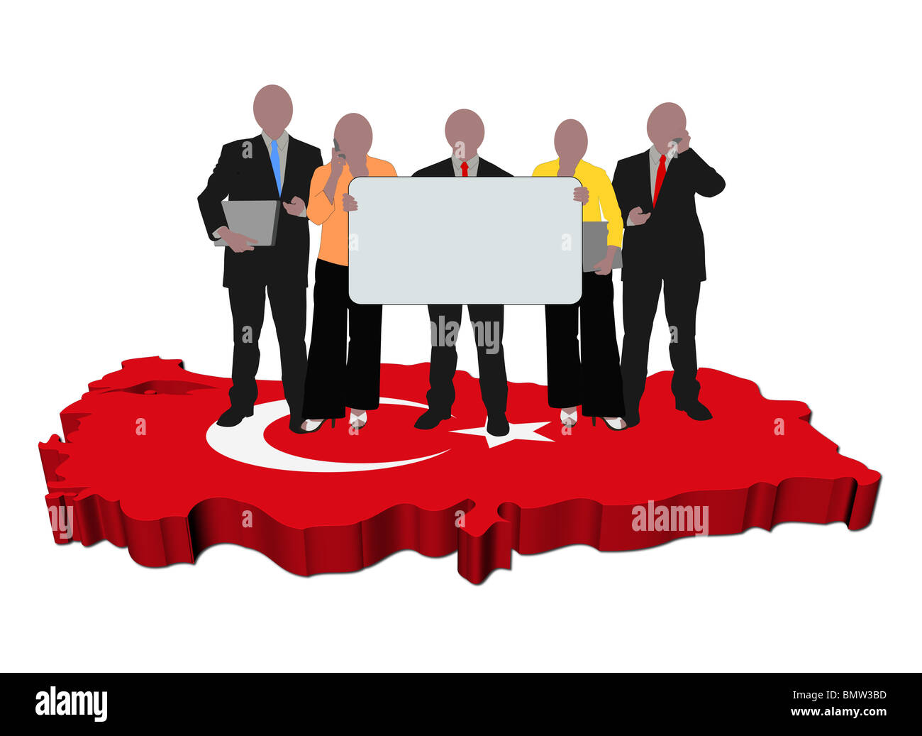 Il team di business con il segno sulla Turchia mappa bandiera illustrazione Foto Stock