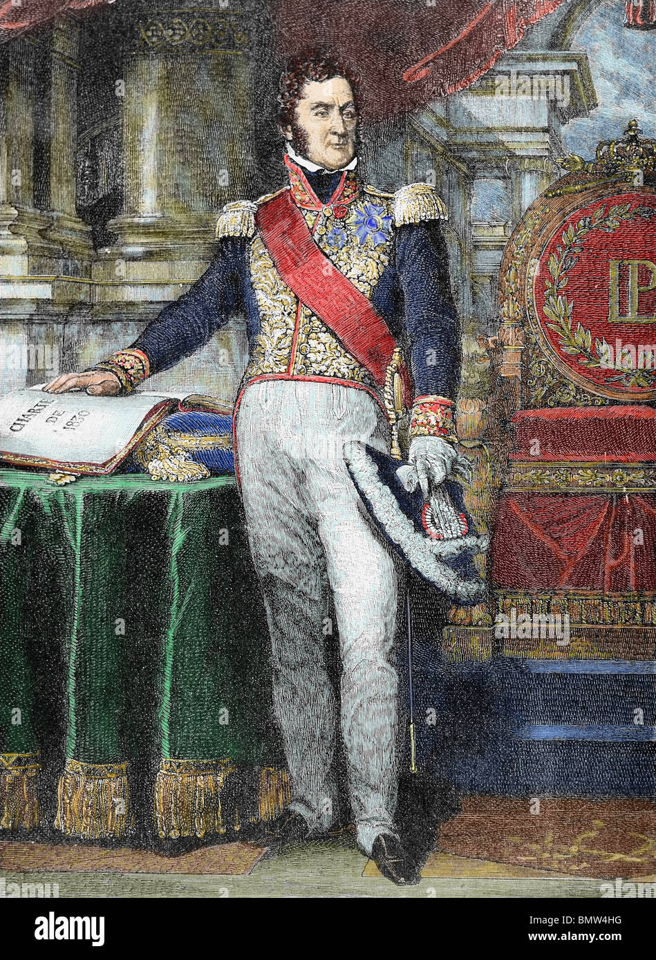 Louis-Philippe io (Parigi ,1773-Claremont, 1850). Re di Francia (1830-1848). Incisione colorata. Foto Stock
