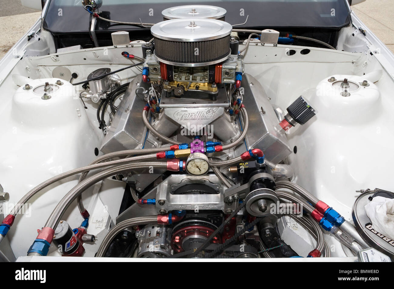 Elevata potenza V8 drag racing motore Foto Stock