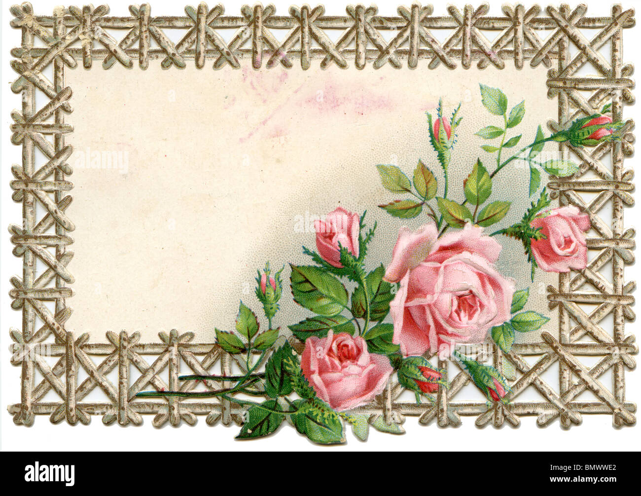 Le rose rosa in una cornice decorativa Foto Stock