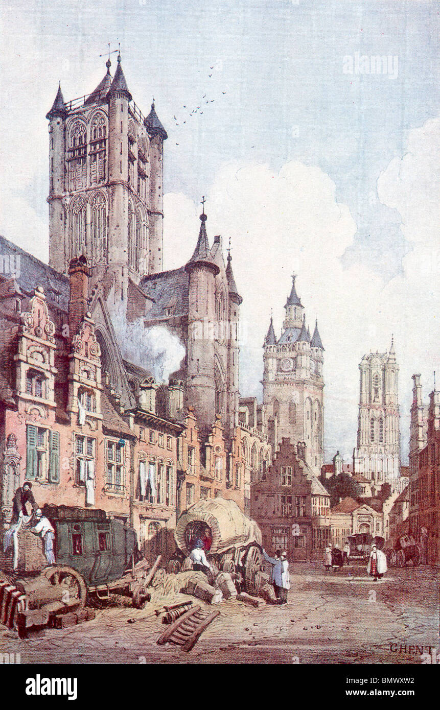 Scena di strada a Gand, Belgio Foto Stock