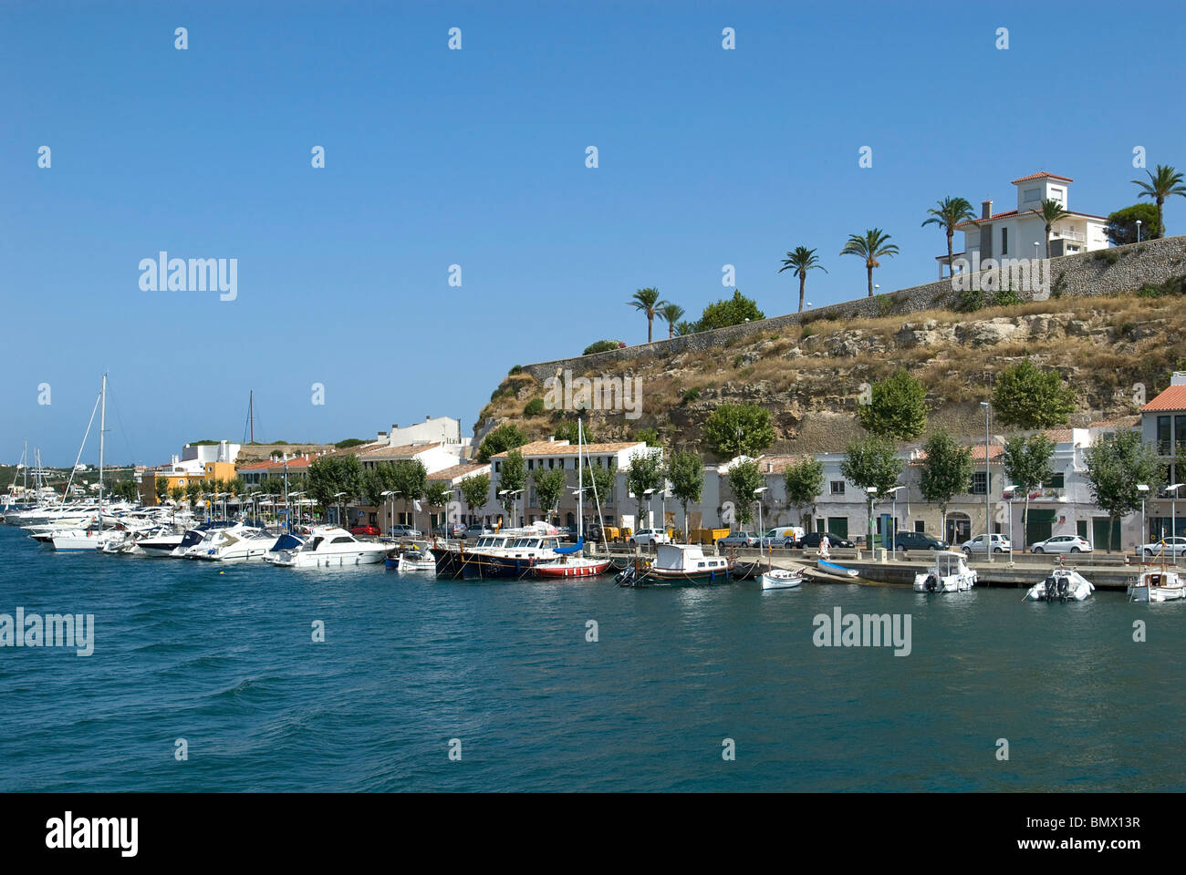 Porto e lungomare, Mahon, Baleari, Menorca, Spagna Foto Stock