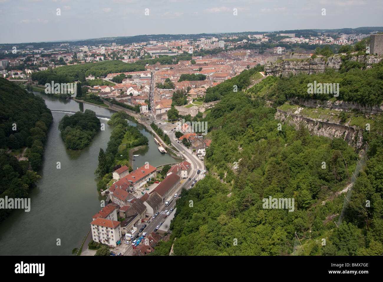 Vista aerea cityscape fiume Doubs forest city Foto Stock