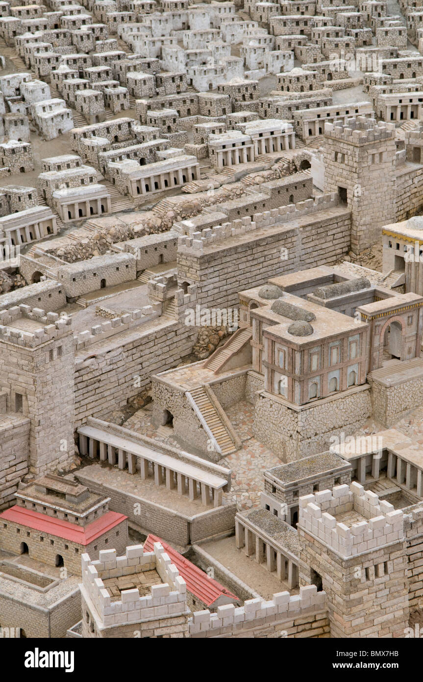 Modello in scala di Gerusalemme come era prima della sua distruzione da parte dei Romani nel 66 CE collocato presso il campus del Museo di Israele a Gerusalemme Foto Stock