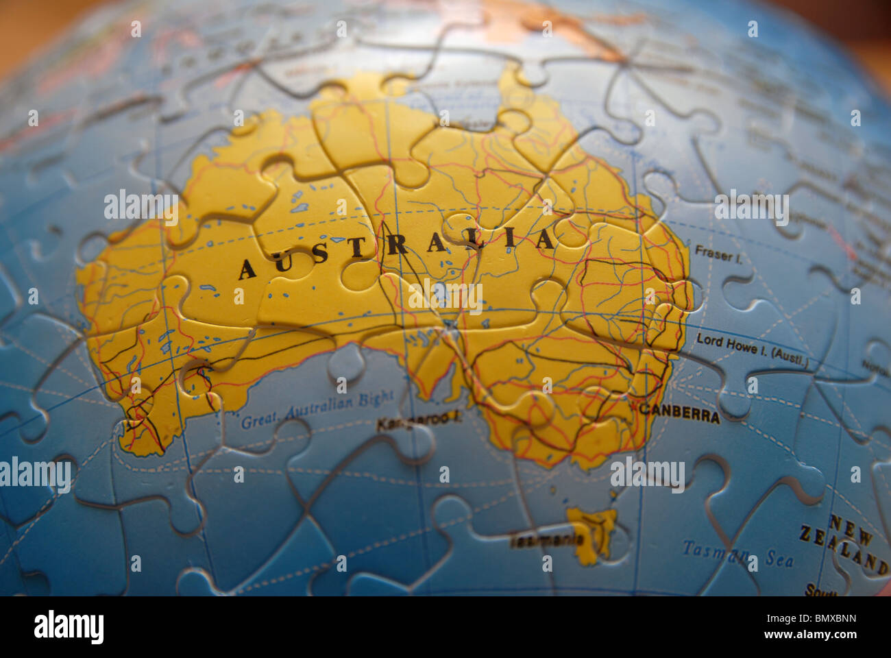 Dettaglio di un globo/mappa. Jigsaw dettaglio. Australia Foto Stock
