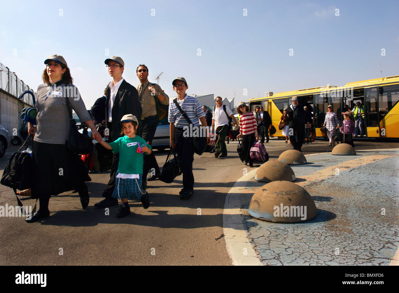 Israele, Ben-Gurion Airport, nuovi immigrati provenienti dagli USA arrivano in Israele Foto Stock