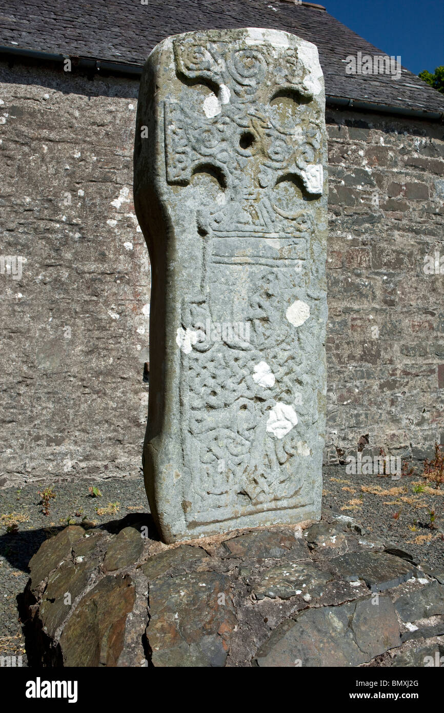 Kilmorie Croce di pietra medieval IX o X secolo Pictish pietra scolpita una croce cristiana nella Chiesa Kirkcolm cantiere Galloway REGNO UNITO Foto Stock