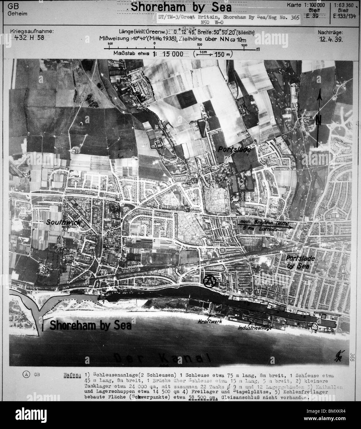Portslade dal mare & Shoreham dal mare - Sussex 12 aprile 1939 Harbor & Power Station Foto Stock
