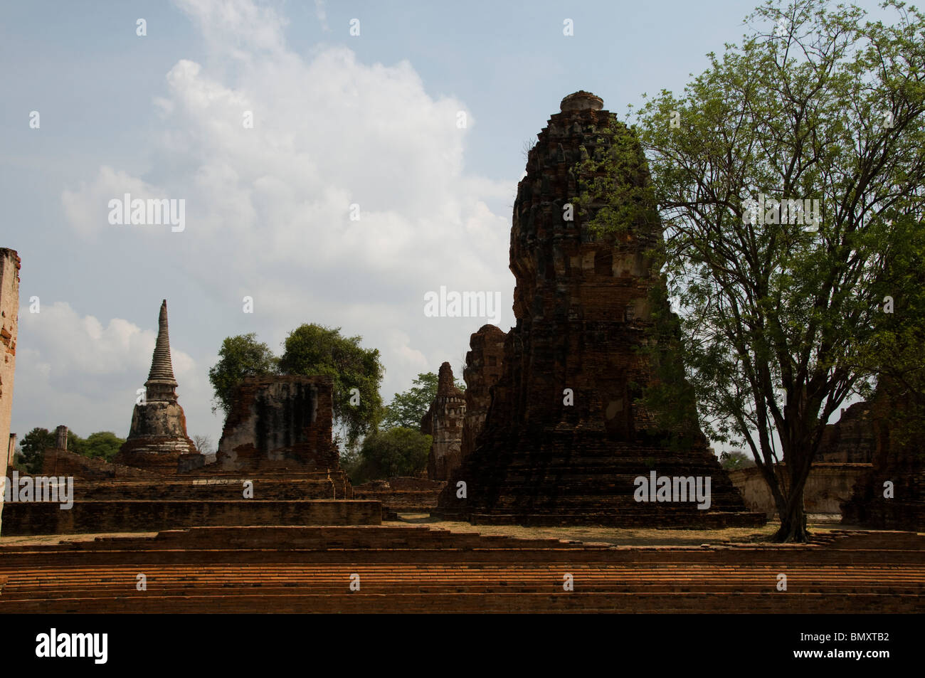 Relitto di Wat Mahathat, Ayutthaya, Thailandia. Foto Stock
