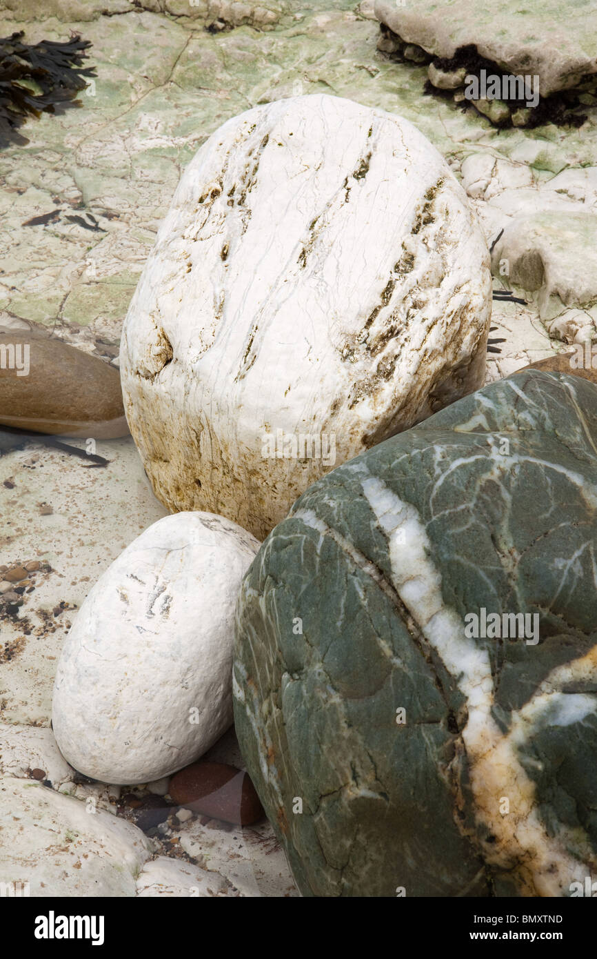 Chalk formazioni rocciose e bolders a Baia Selwicks Flamborough Head in East Yorkshire. Foto Stock