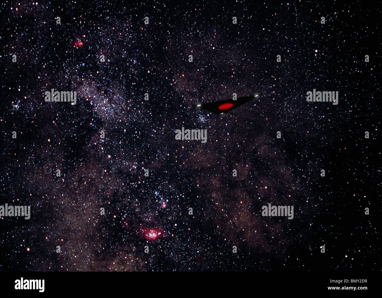 Triangolare di avvistamento UFO di notte Foto Stock