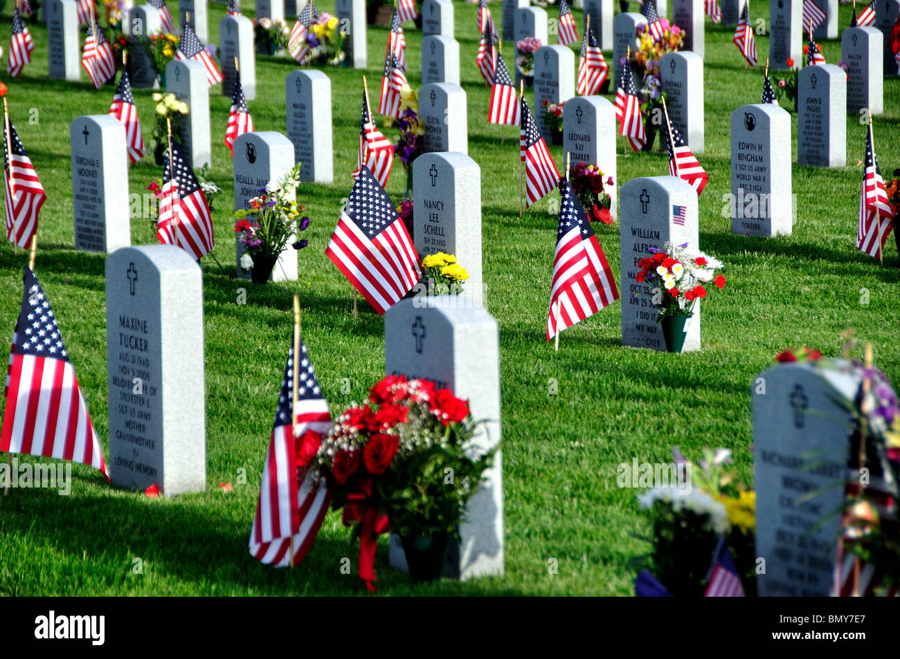Stati Uniti d'America, Idaho Boise, Dry Creek cimitero, veterano di tombe del Memorial Day Foto Stock