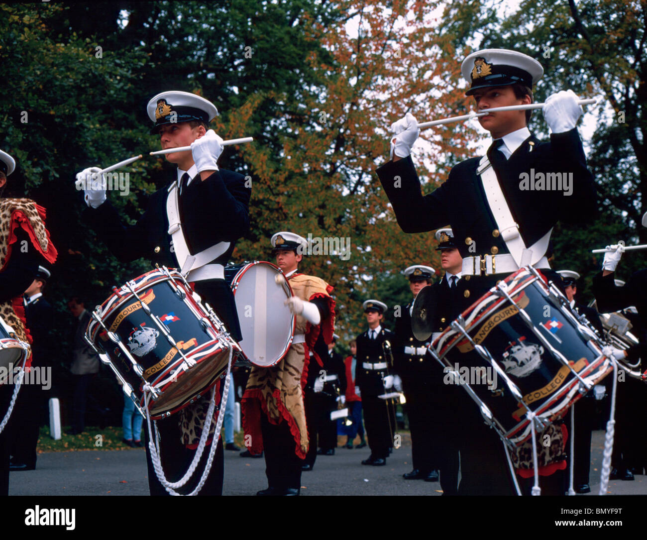 Pangbourne College banda da Parata, ottanta. Foto Stock