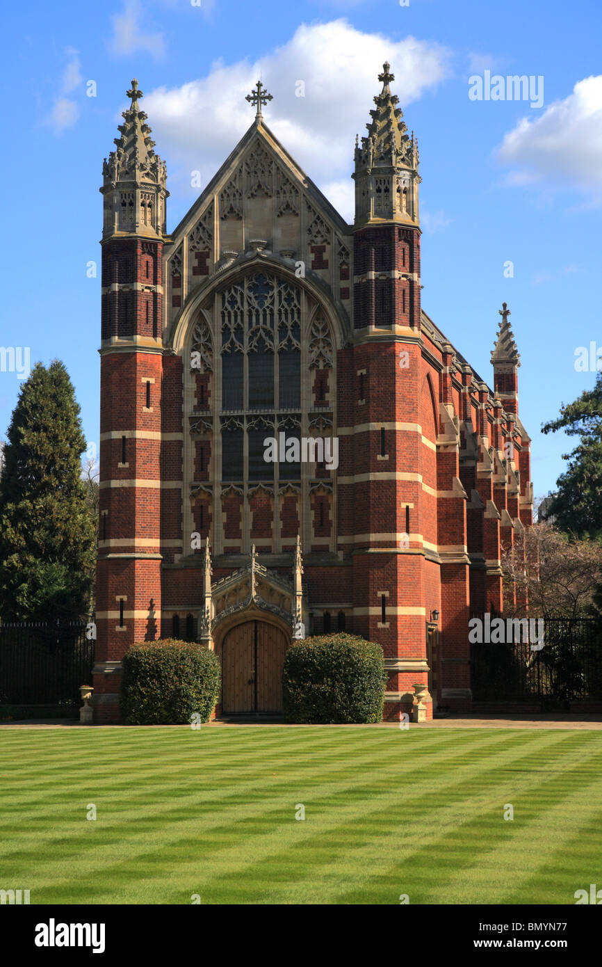 Selwyn College antica corte, cappella e prati, Università di Cambridge Foto Stock