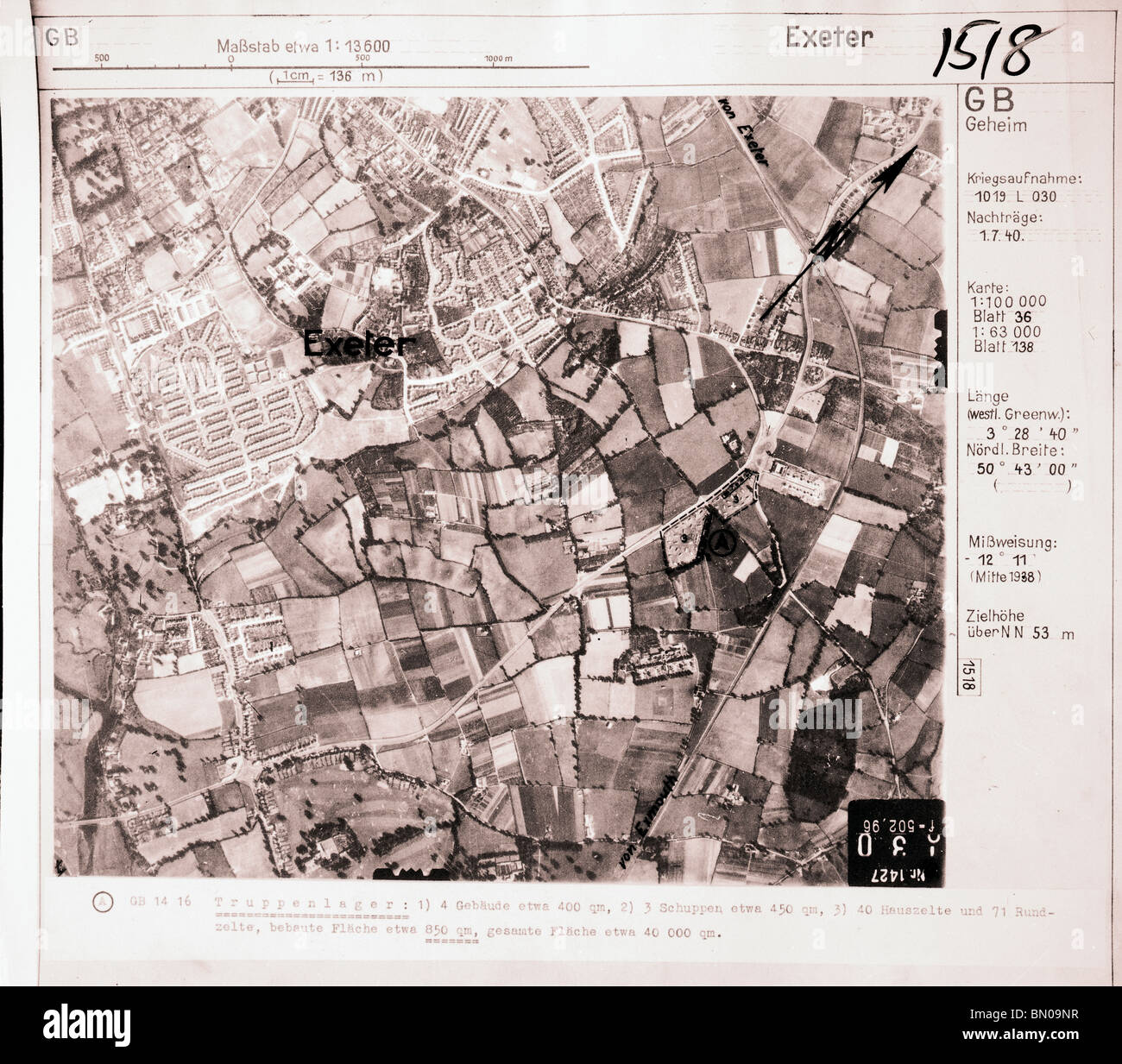 Exeter - Devon 1 luglio 1940 Army Garrison Luftwaffe immagine aerea Foto Stock