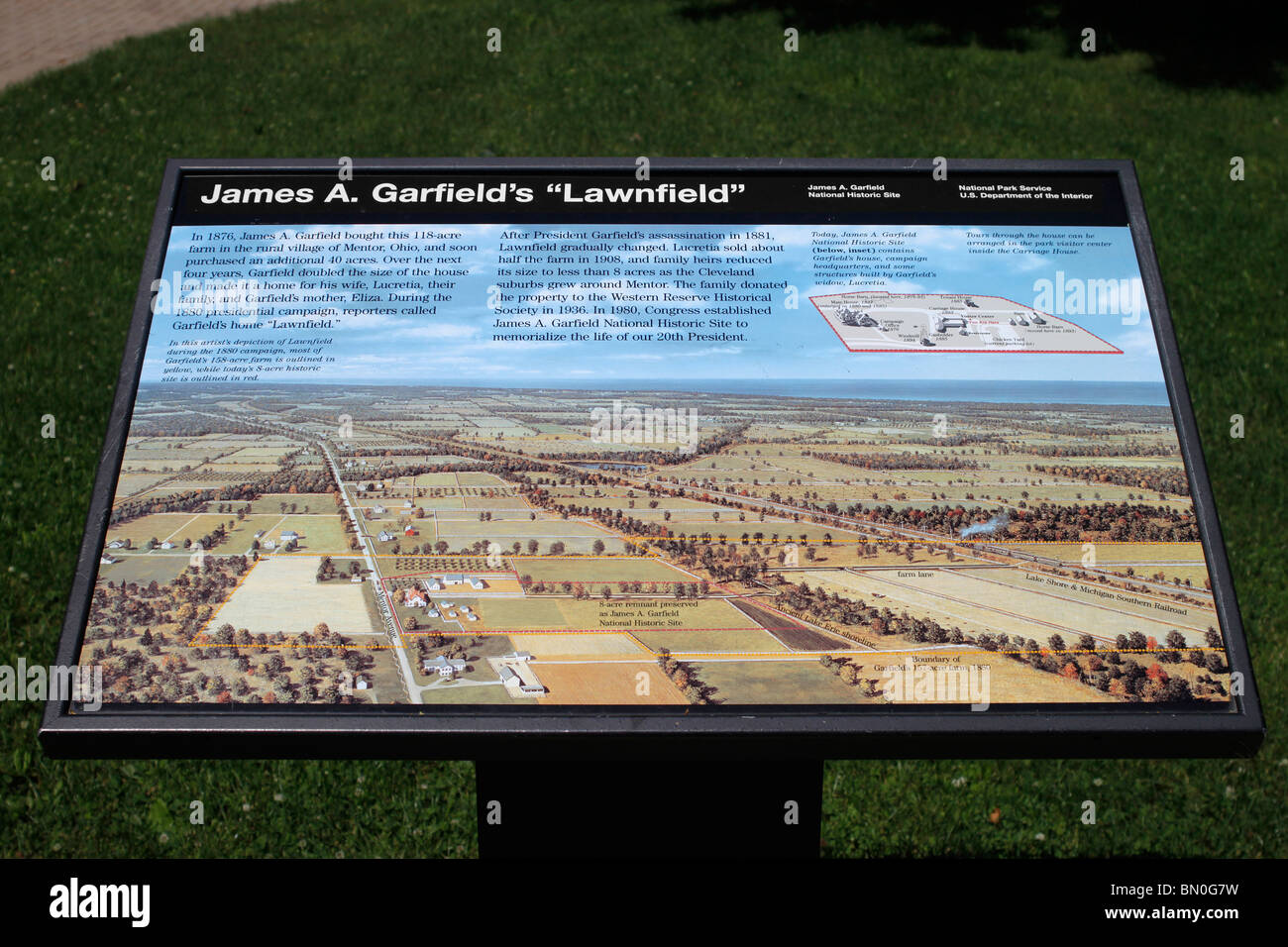 Garfield, ventesimo Presidente degli Stati Uniti d'America, placca con illustrazione della zona quando era in vita. Foto Stock