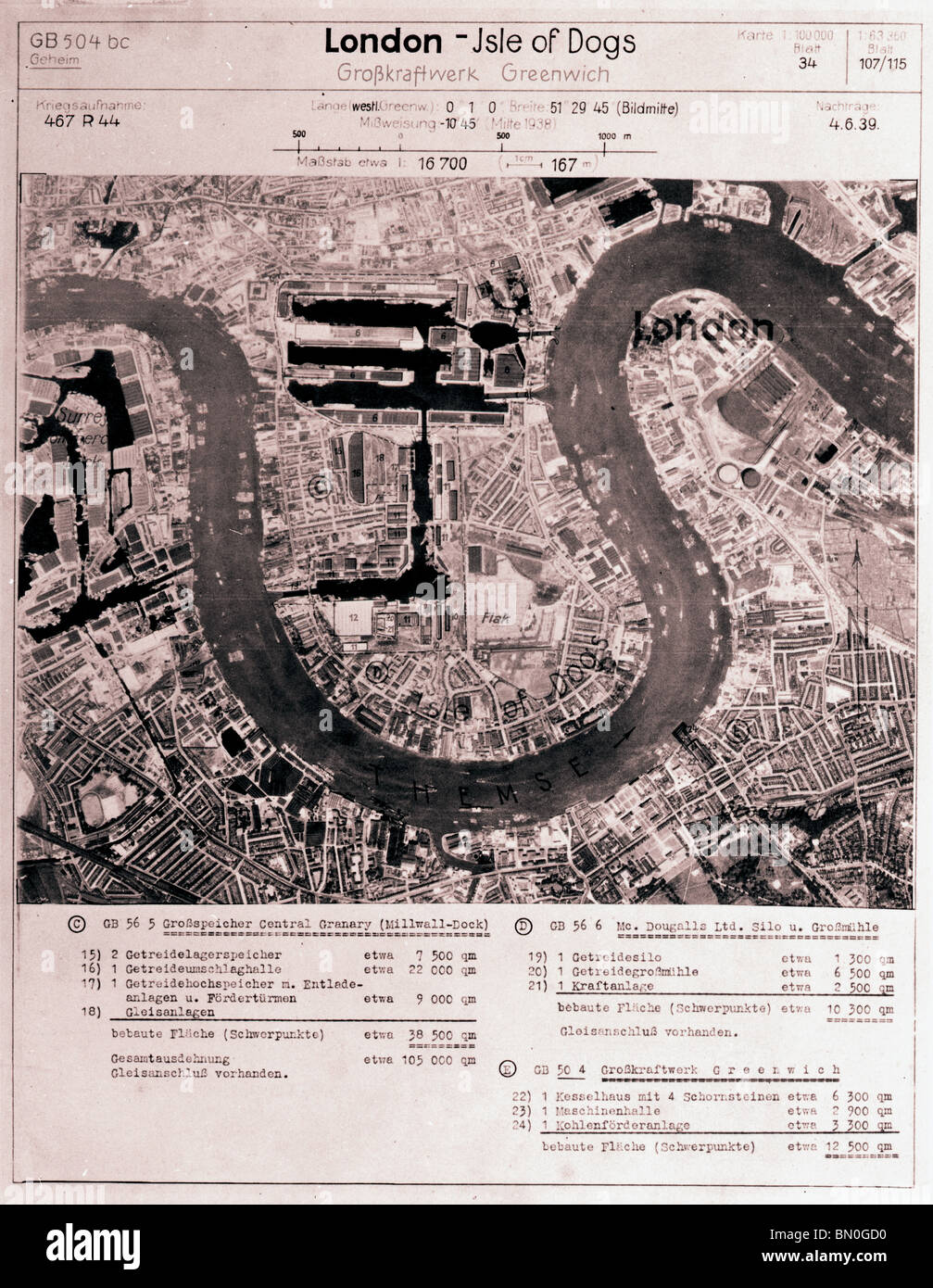 Londra - Isle of Dogs 1940 Royal Victoria, Royal Albert, West India & Millwall Docks Foto Stock