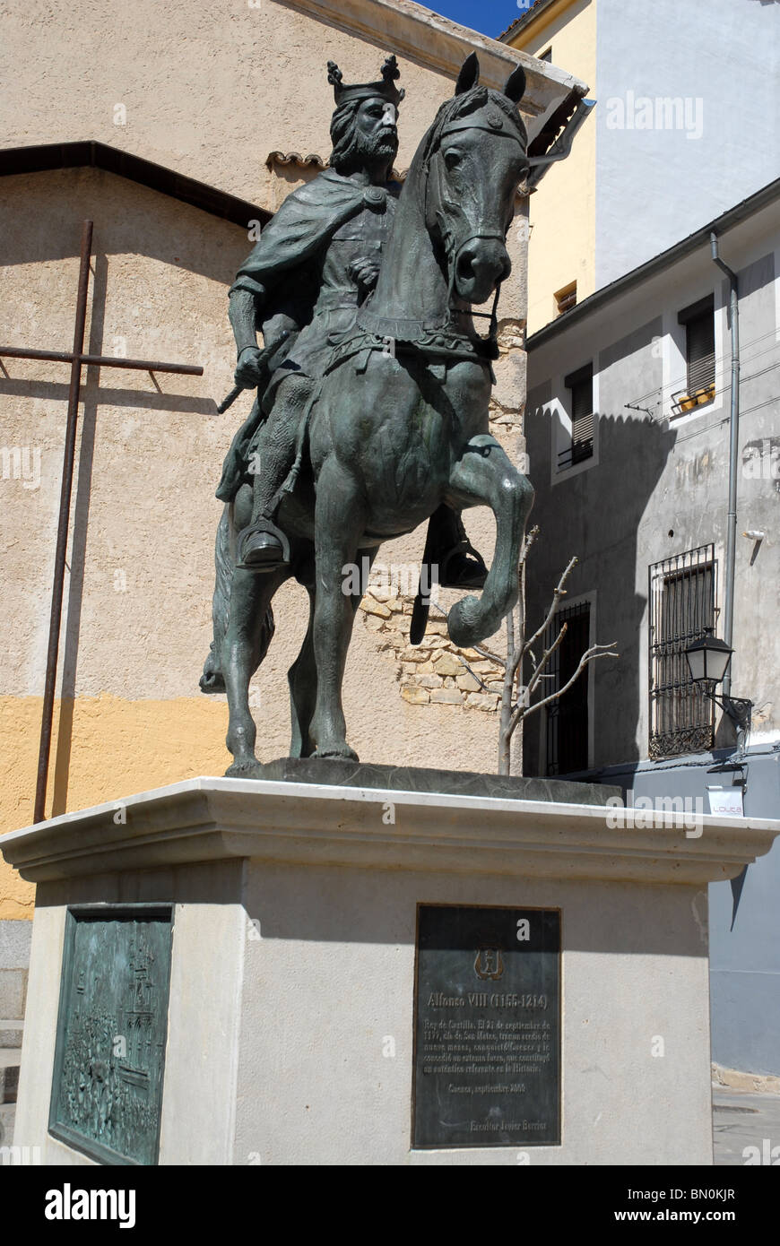 Statua equestre in bronzo di Alfonso VIII(1166-1214), Cuenca, Provincia Cuenca, Castilla la Mancha, in Spagna Foto Stock