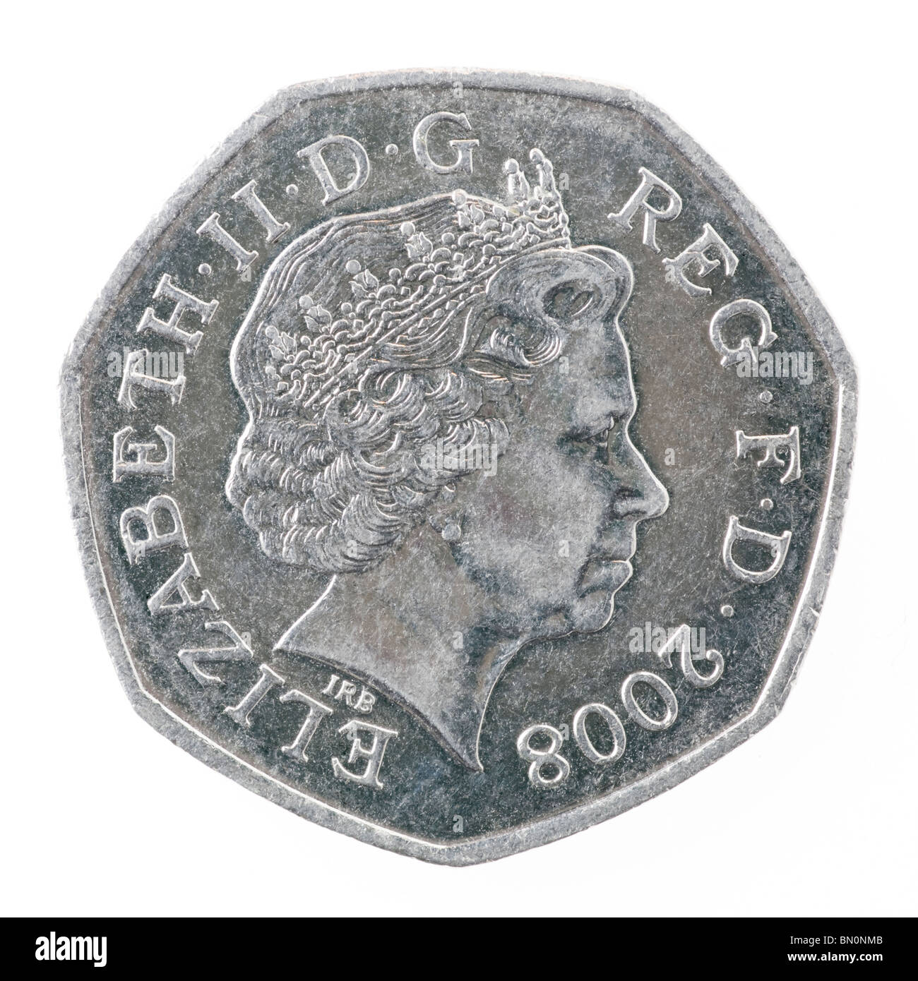British 50 pence coin, 2008 Nuovo design Foto Stock