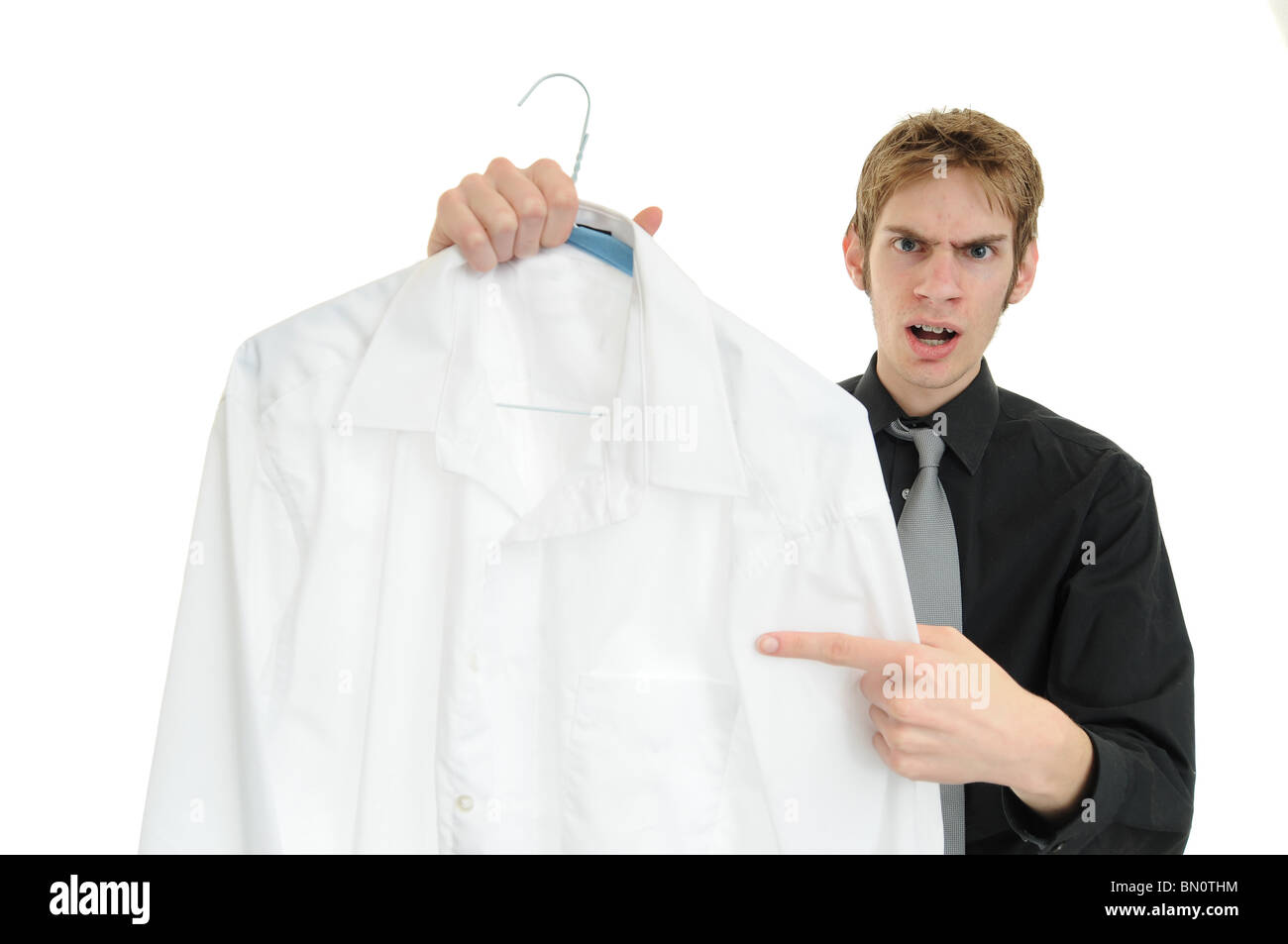 Insoddisfazione del cliente può contenere fino a secco tuta pulita. Perso un posto! Foto Stock