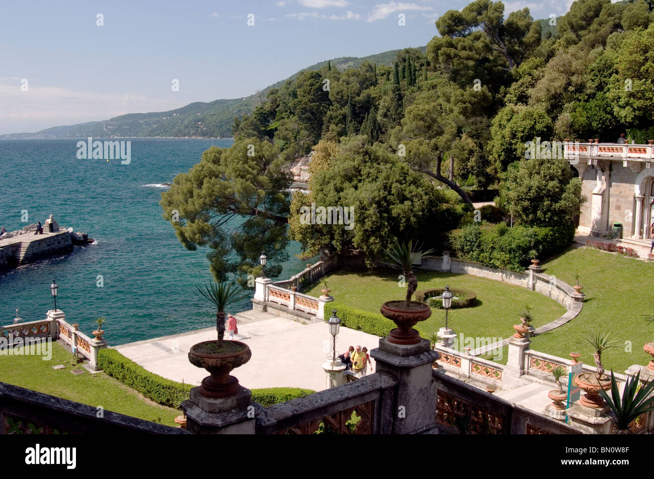 Giardini del Castello di Miramare, Trieste, Italia Foto Stock