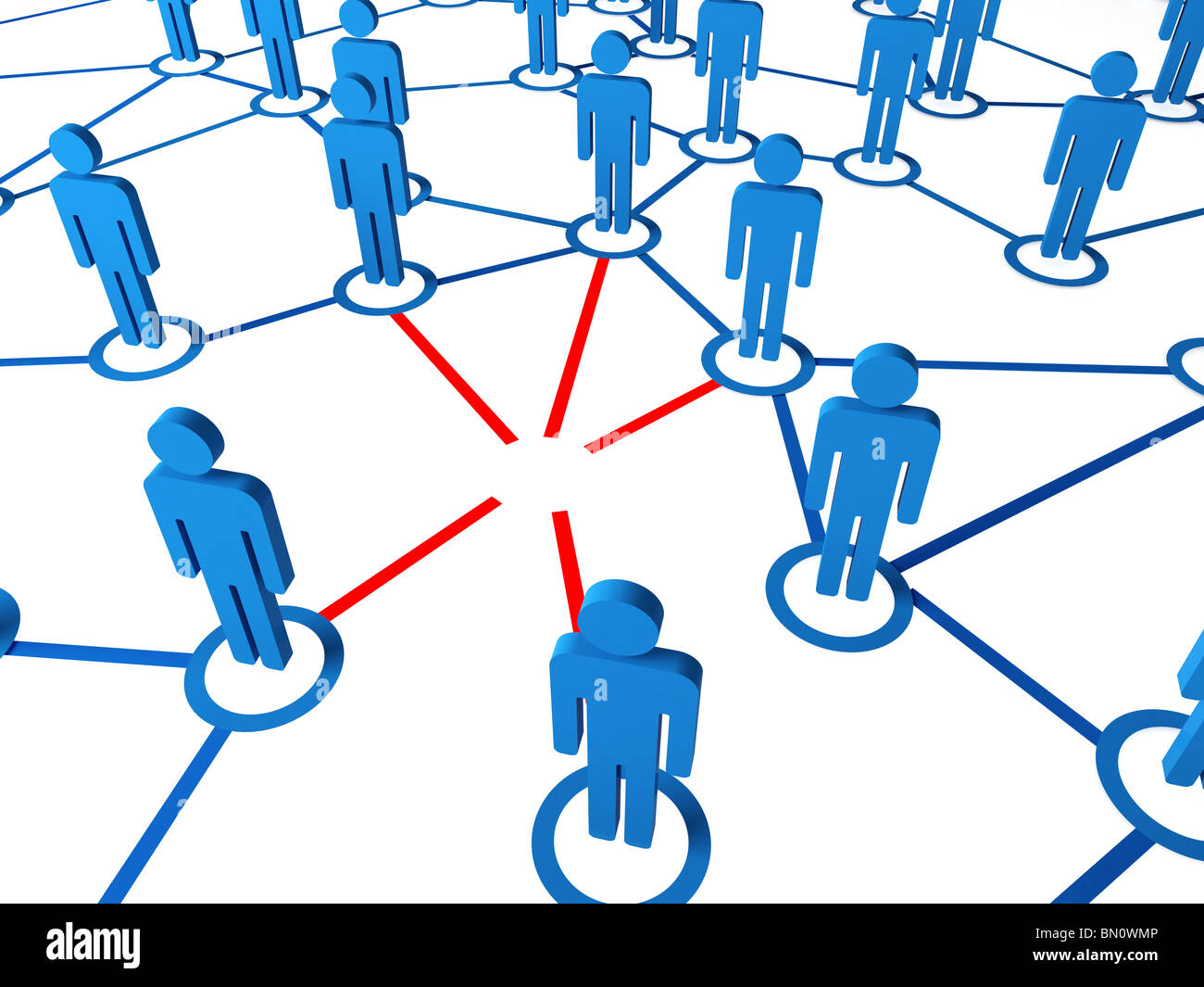 Global 3d connessione con modelli di blu e rosso rotto link Foto Stock