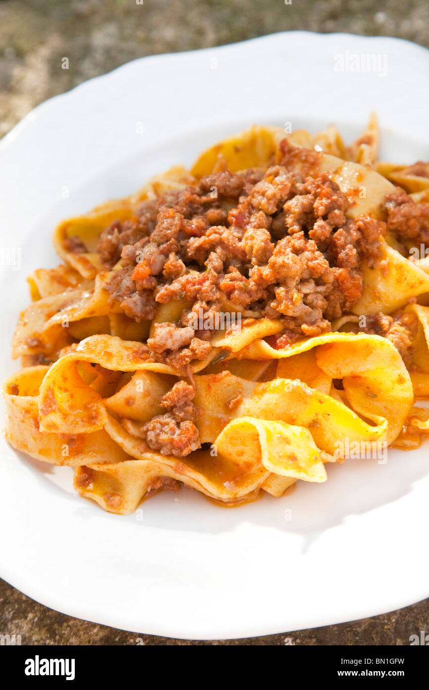 Tagliatelle al ragù di carne, Terme San Filippo, Bagni San Filippo, Castiglione d'Orcia, Siena, Toscana, Italia , in Europa Foto Stock