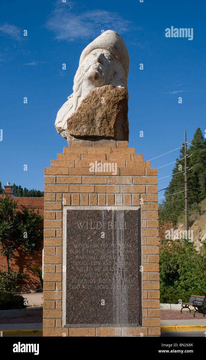 Lapide di Wild Bill Hickok al Deadwood Cemetery, South Dakota, in onore del leggendario pistolero con un monumento storico e iconico. Foto Stock