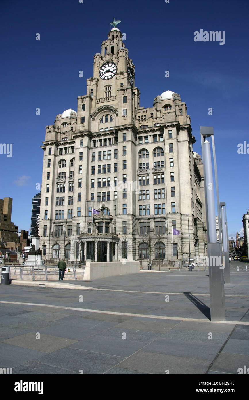 La città di Liverpool, in Inghilterra. La Walter Aubrey Thomas ha progettato ed Edmund Nuttall costruito Royal Liver Building al Pier Head. Foto Stock