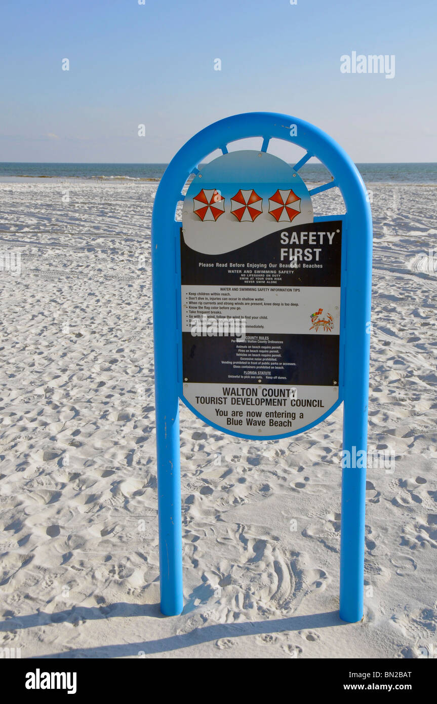 Spiaggia cartello segnaletico di Panama City Beach Florida Foto Stock