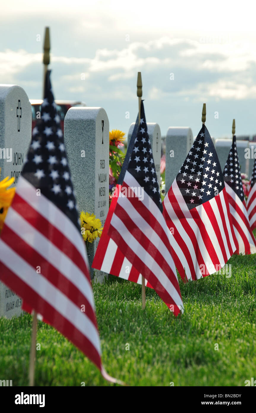 Stati Uniti d'America, Idaho Boise, Dry Creek cimitero, veterano di tombe del Memorial Day Foto Stock