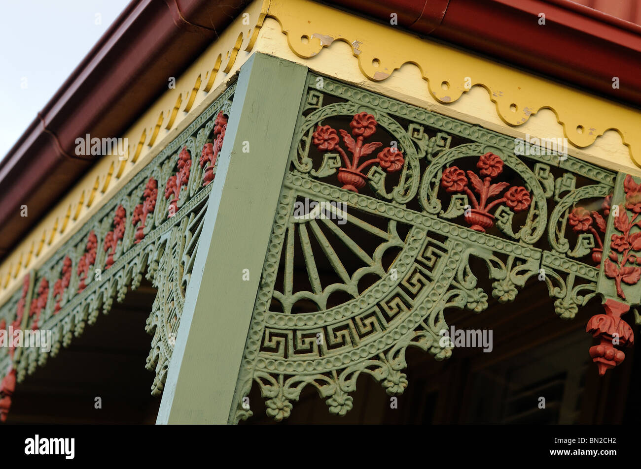 Ghisa trine, cottage in stile vittoriano, Yarraville, Melbourne, Australia Foto Stock