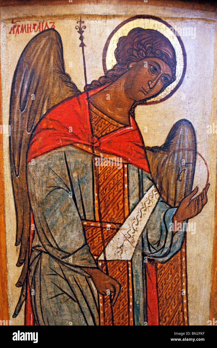 L'Arcangelo Michele (1517), icona russa, Cherepovets museum, Vologda regione, Russia Foto Stock