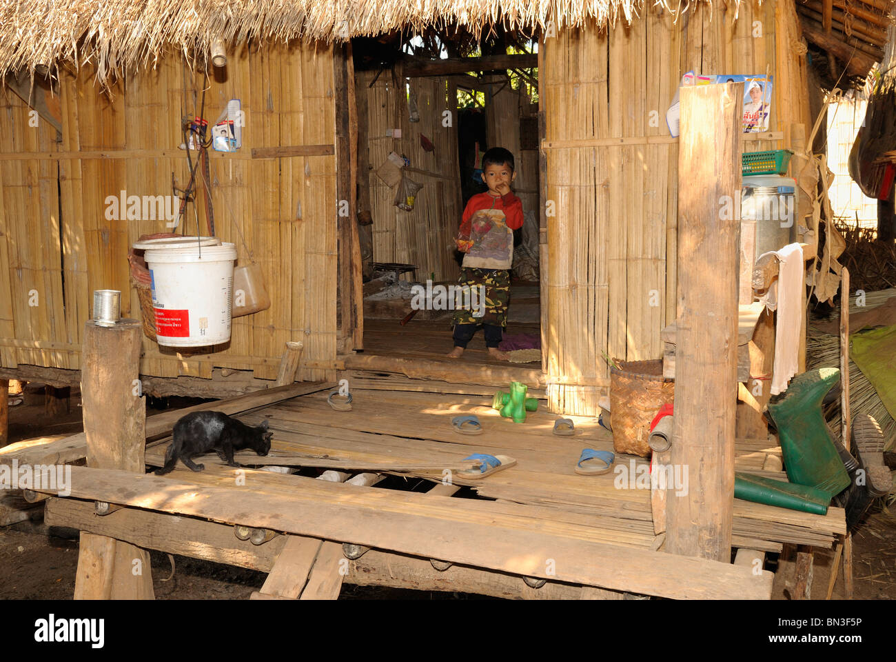 Palong legno casa costruita vicino a Dao, città della tribù della collina, vicino a Chiang Mai, Thailandia, Asia Foto Stock