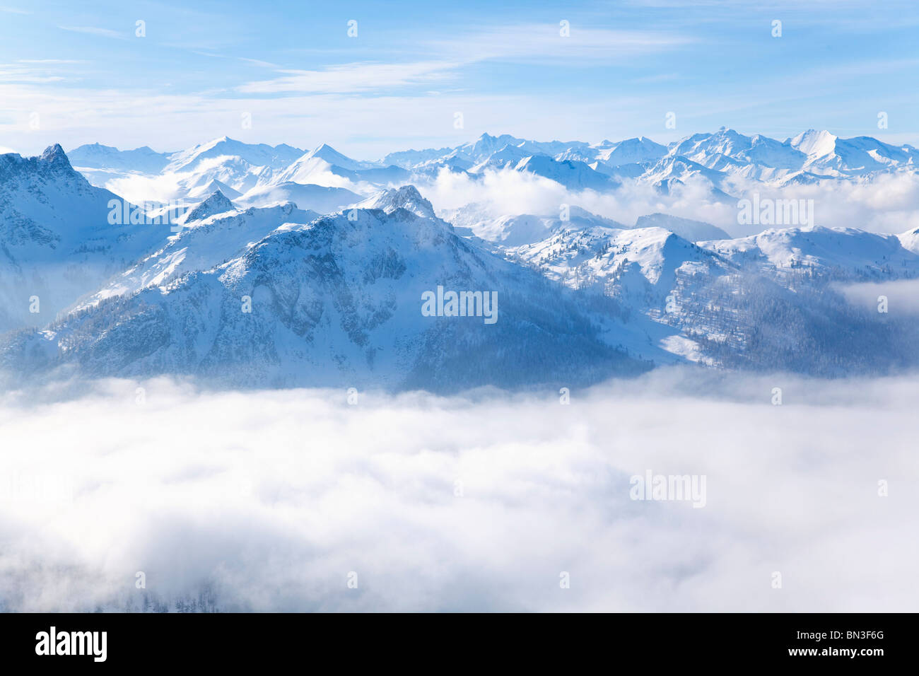 Picchi di montagna degli Alti Tauri, Austria, vista in elevazione Foto Stock