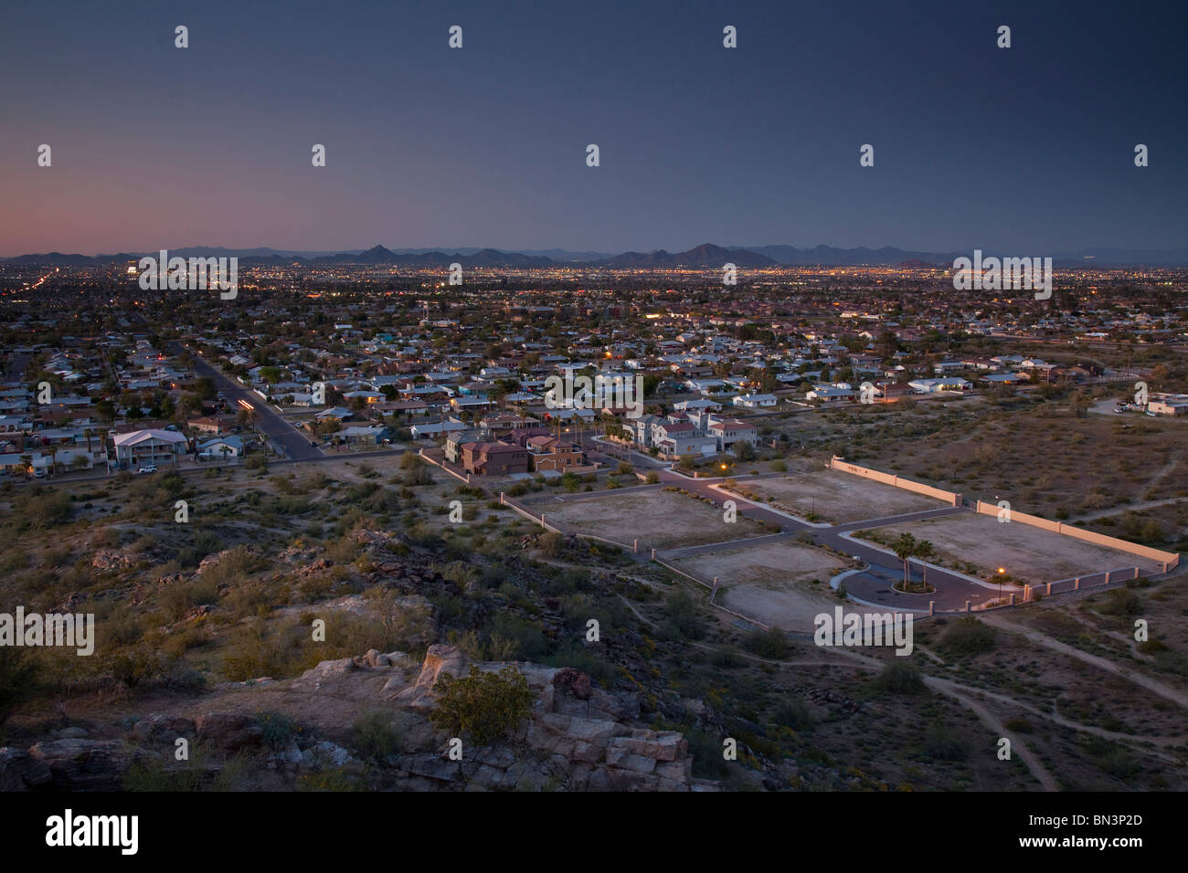 Tramonto a Phoenix, Arizona, Stati Uniti d'America, Vista panoramica Foto Stock