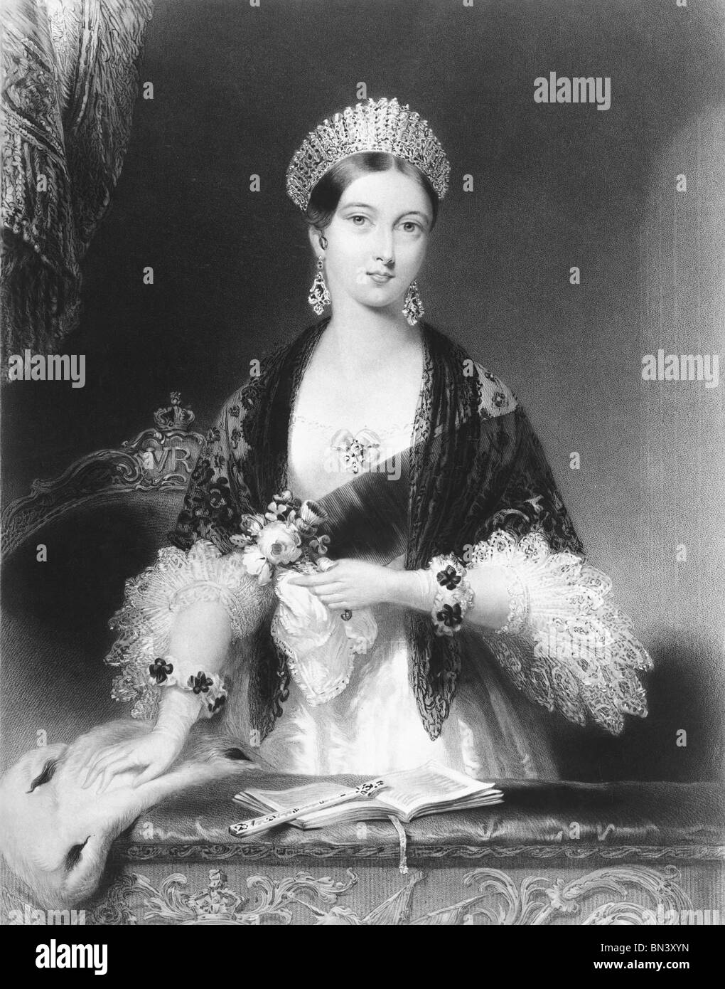 La regina Victoria al Drury Lane nella sua scatola, da C.E.Wagstaff. Londra, Inghilterra, 1838 Foto Stock