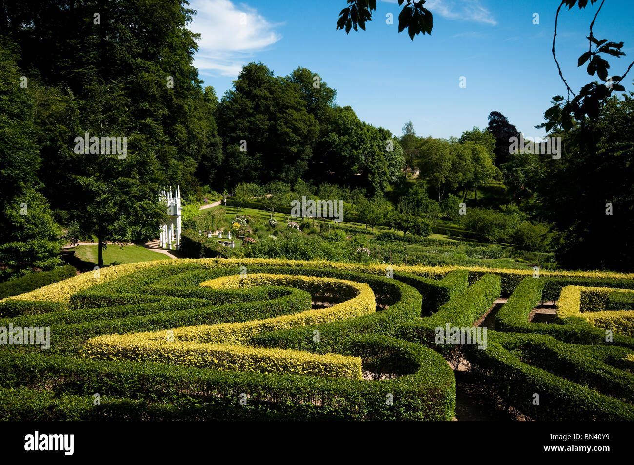 Anniversario labirinto a Painswick Giardino rococò in Cotswolds Foto Stock