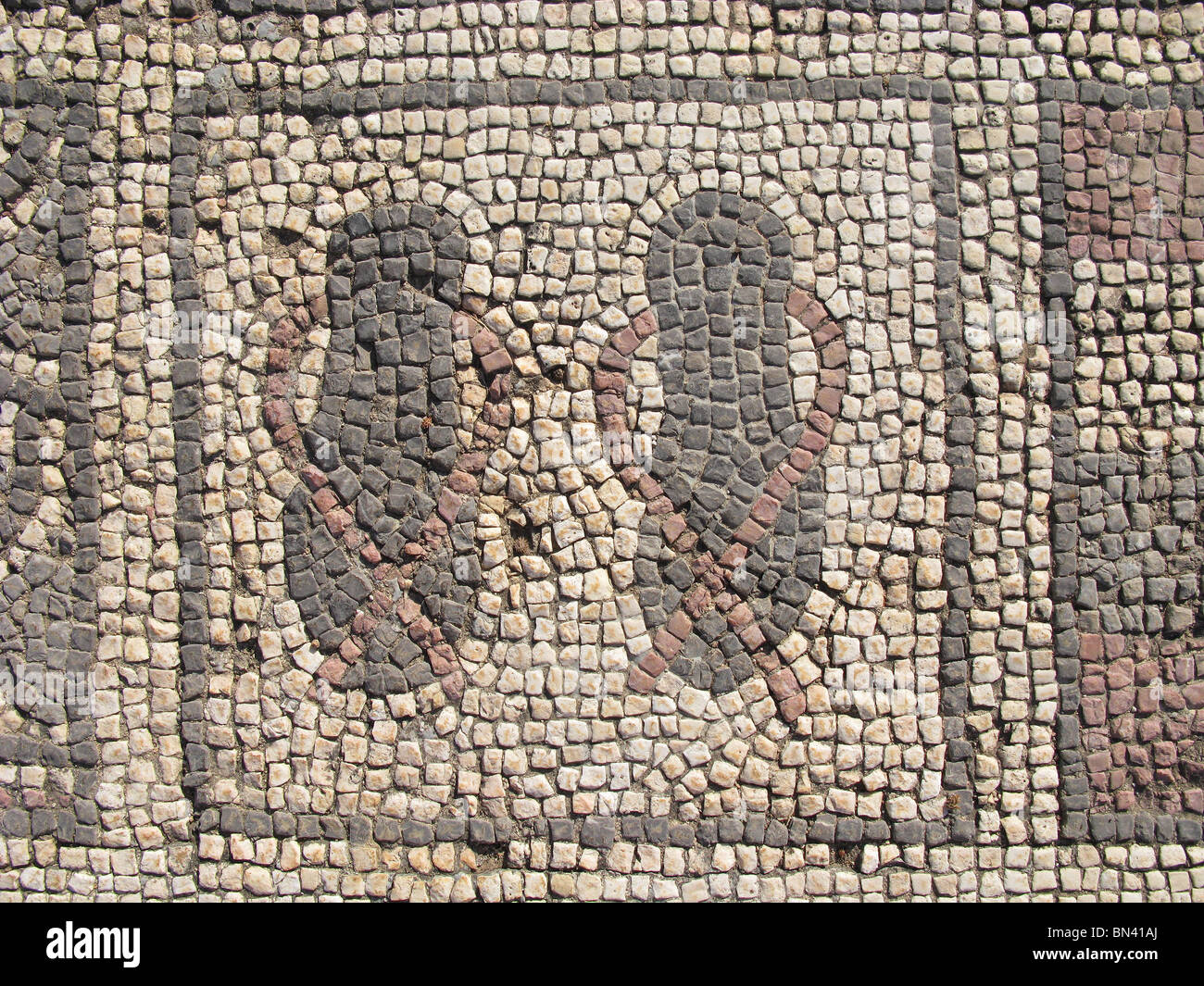 Penisola KARPAS, CIPRO DEL NORD. Dettagli su un pavimento a mosaico presso i ruderi della basilica di Ayias Trias a Sipahi. 2009. Foto Stock